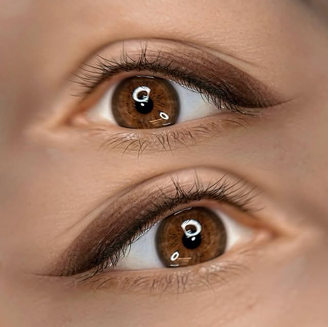 Eyes after permanent eyeliner with a soft shaded finish