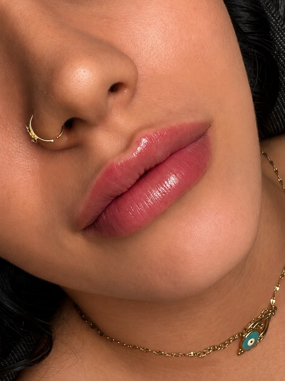 Lips after permanent makeup, showing soft colour and contour