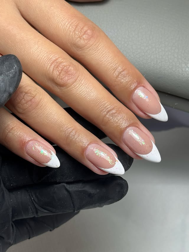 A finished set of gel nails, photographed in the studio